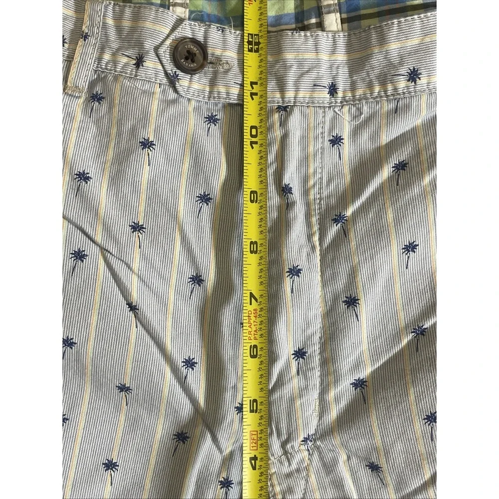 Tommy Bahama Shorts Mens 42 X 10 Blue Green Plaid Palm Trees Reversible